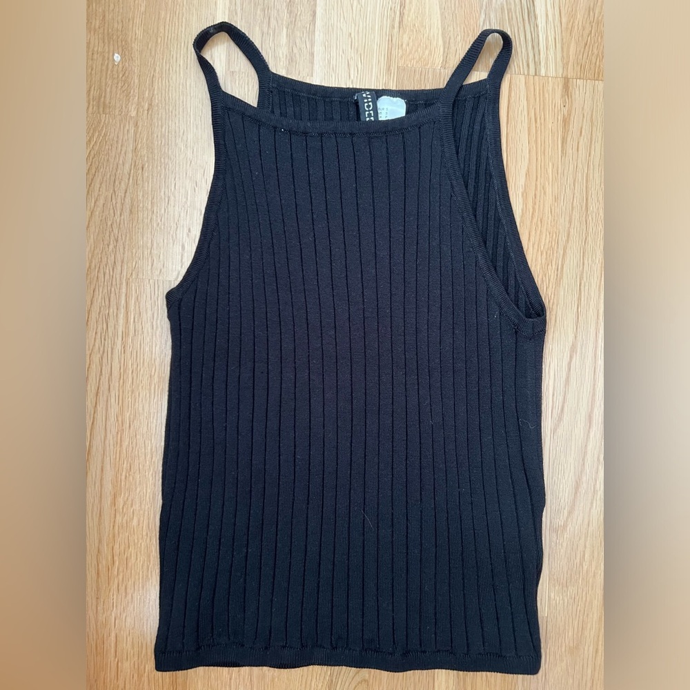 H&M Black Ribbed Halter Tank Size Small